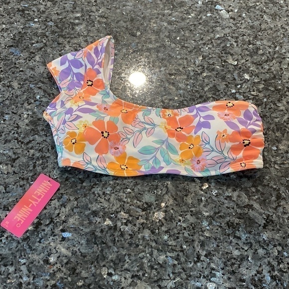 Cap sleeve One Shoulder bikini Top | Medium | Coral & purple - Picture 2 of 8